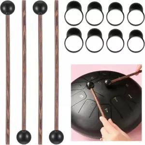 4개의 드럼 망치 스틸 텅 8인치 실로폰 글로켄스필 막대기 나무 고무 타악기 8개와 핑거 슬리브 실리콘