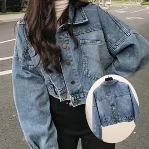 여성용 크롭 데님 자켓 루즈핏 청자켓 데일리 아우터 WFJFYNA