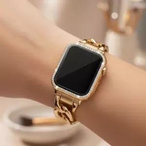 애플워치 11 체인메탈 스트랩 케이스 세트 여성 큐빅 유광 10 9 8 7 호환 밴드 시계줄