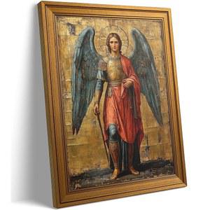 금색 액자 대천사 마이클 캔버스 벽 아트 복고풍 기독교 회화 그림 장식 가톨릭 성인 포스터 기도실 교회 홈 데코 9inx11in용 프린트 아트워크