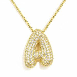 AGGRAD 버블 레터 목걸이, 14k 골드/실버 풍선 이니셜 다이아몬드 펜던트 체인 여성용 고급 파베 보석 선물