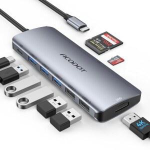 USB C 허브, Acodot 9 in 1 to 4K@60Hz HDMI 멀티포트 어댑터, 3.0 포트 3개, SD /TF 카드 리더, 100W PD, Pro Air XPS 및 기타 유형 장치용 디자인
