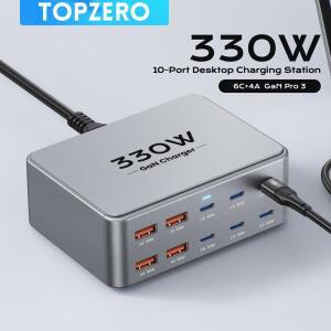 GaN USB C 타입 데스크탑 충전기 맥북 태블릿 삼성 아이폰 15 16 용 고속 330W 10 포트 100W PD3.0 PPS QC3