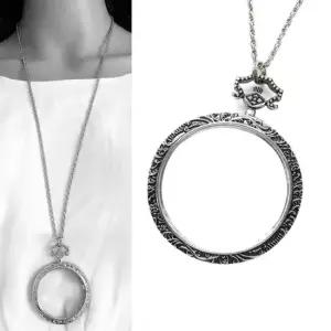 롱목걸이 모던스타일 레트로 47mm 큰 긴 돋보기목걸이 선물박스 원석