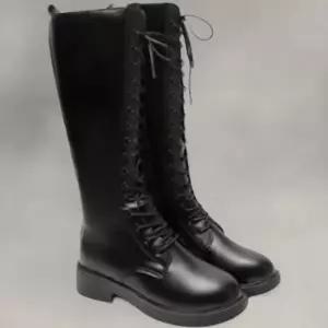 여성 슬림핏 레이스업 롱부츠 기모 워커 스타일