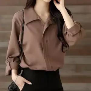 여성 긴팔 블라우스 가을 오피스룩 루즈핏 힙커버 셔츠