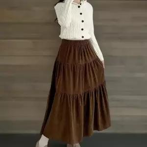 여자 러블리 골덴치마 데이트룩 셔링 캉캉 롱스커트