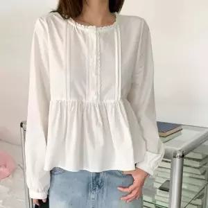 여성 코튼 단색 레이스 A라인 플레어 셔츠