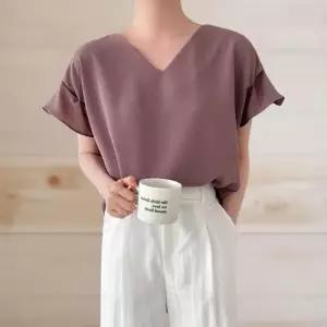 여성 여름 하객룩 프릴 소매 브이넥 슬리브리스 블라우스
