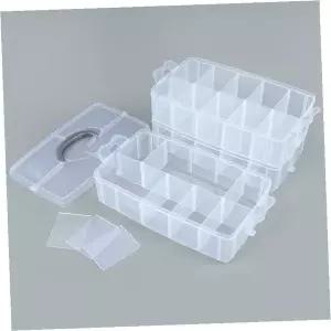 휴대용 3단 칸막이 수납함 소품 정리 케이스 공구 부품 보관 투명 박스