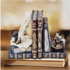 벨라 26324 빈티지 북엔드 마법사 깃털 퀼 펜과 잉크 병 오일 램프 앤티크 스타일의 농가 오두막 숙소 매직