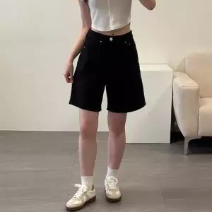 여성용 여름 기본 코튼 4부 와이드 반바지