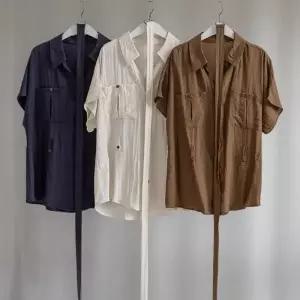 여성 여름 카라 힙커버 반팔 셔츠 벨트 투포켓 셔켓