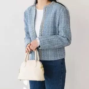 오픈 트위드자켓 라운드넥 하늘색 펄체크 트리밍