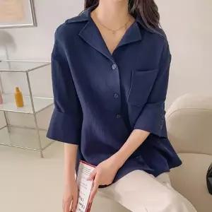 칠부남방 카라 중년 여성 봄셔켓 루즈핏 린넨셔츠