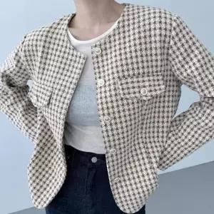 트위드자켓 라운드넥 하운드체크 블랙 기본핏