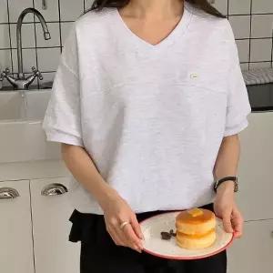 브이넥 반팔맨투맨 봄여름 시보리 쭈리티셔츠