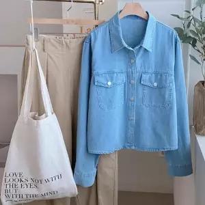 연청남방 플랩 슬림핏 여성스러운 봄셔츠 데님