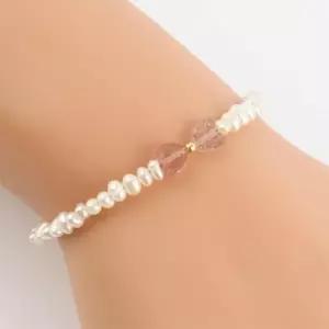 핑크하트 길이조절 반투명 진주팔찌 스털링실버