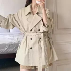 하프트렌치 케이프 더블버튼 랩스타일 벨티드자켓