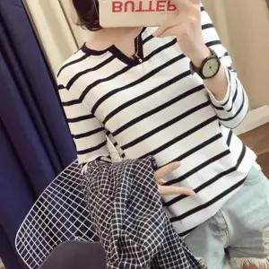 스트라이프티셔츠 슬림핏 배색단가라 긴팔티