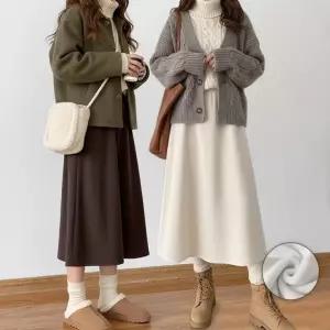 코듀로이 기모 플레어 롱스커트 6color / 골덴치마 기모 스판 골지 밴딩 A라인 겨울 롱치마