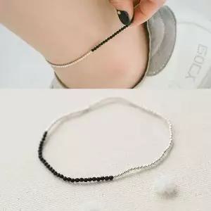 [골드스마일](실버) 슬림 은볼 앤 오닉스 발찌