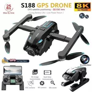 호환  S188 드론 8K 전문 HD 듀얼 카메라 5G GPS 와이파이 장애 회피 브러시리스 접이식 쿼드콥터 RC 거리