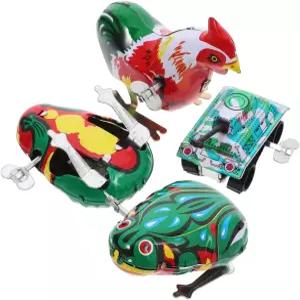 토얀도나 빈티지 와인드 업 장난감 4Pcs 금속 스프링 점프 틴 용 코체인 시계태엽 파티용 로스터 선호 랜덤