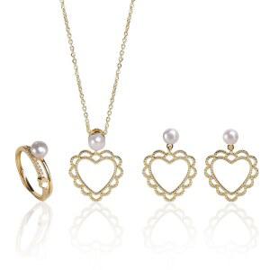 무판요 진주 주얼리 세트, 반지, 귀걸이, 목걸이, 18K 금도금, 4-9mm 진주, 엄마, 딸, 아내, 친구에게 완벽한 제품입니다