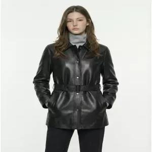 헤지스 여성 26SS [인기급상승] 벨티드 리얼 레더 자켓 블랙 HSJA6A106BK