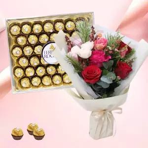 스윗레드 꽃다발+페레로로쉐42P 생일 기념일 축하 감사 선물 발렌타인데이 화이트데이 어버이날 스승의날