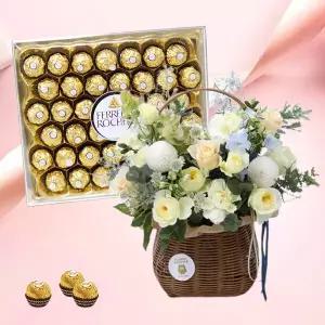아이스베르크 꽃바구니+페레로로쉐42P 생일 기념일 축하 감사 발렌타인데이 화이트데이 어버이날 스승의날