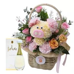 핑순이 꽃바구니+쟈도르 오 드 퍼퓸 향수 선물 생일 기념일 고백 프로포즈  축하 발렌타인데이 화이트데이