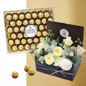 프로포즈 꽃상자+페레로로쉐42P 생일 기념일 축하 감사 선물 발렌타인데이 화이트데이 어버이날 스승의날