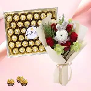 바니 앤 로즈 꽃다발+페레로로쉐42P 생일 기념일 축하 감사 발렌타인데이 화이트데이 어버이날 스승의날