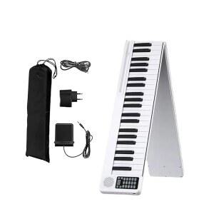 88 풀사이즈 휴대용 키보드 피아노 반가중치 접이식 디지털 내장 듀얼 스피커 블루투스 미디 서스테인 페달 가방 초보자를 위한 충전식 피아노 화이트