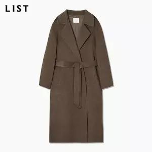 [매장 정품]  리스트 울 혼방 벨티드 오픈 롱 코트 BR