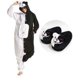 MONOKUMA UNICORN KIGURUMI PAJAMA 성인 ONESIE JUMPSUIT 블랙 화이트 동물 잠옷 여성 할로윈 파티 정장