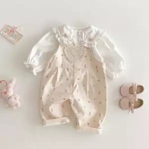 하트꽃 여아동 자수블라우스 멜빵바지세트 205716