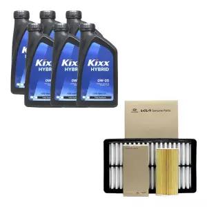 카니발KA4 가솔린 엔진오일 킥스 하이브리드 0W20 6리터 순정 오일필터 에어필터 세트