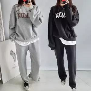 여성 봄 가을 나염 면 맨투맨 티셔츠 일자 밴딩 바지 트레이닝 세트 PST0244S 빅사이즈 루즈핏