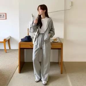 여성 면 후드집업 밴딩 와이드 팬츠 트레이닝 세트 츄리닝 셋업 -WPST0340- 봄 가을