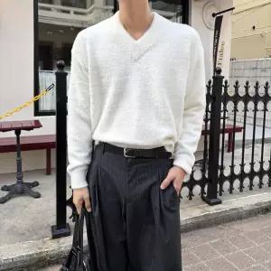 남자 브이넥 모헤어 앙고라 크롭 니트