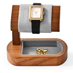 우드텐 솔리드 우드 시계 스탠드 디스플레이 링 귀걸이 남녀용 보석 팔찌 손목시계 정리함 싱글