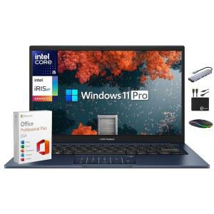 ASUS 비보북 노트북 비즈니스 컴퓨터 2025-2026, 평생 마이크로소프트 오피스, 코파일럿, 14인치 FHD 디스플레이, 10코어 인텔 i5 CPU, 16GB RAM, 1TB 스토리지(512GB SSD + 500GB Ext), Marxsol 액세서리, Win 11