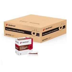 딜메드 포비돈 요오드 10 면봉 관리 및 휴대용 구급상자에 완벽한 개별 밀봉 패킷 50개 / 상자 10개 케이스