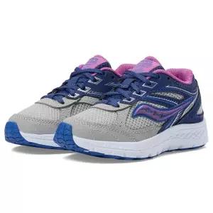 Saucony 유니 아동용 Cohesion 14 레이스 투 토 러닝화, 네이비/그레이/그레이프