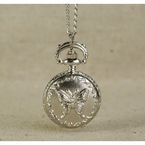빈티지 회중시계 체인 주머니 펜던트 시계 선물 실버 귀여운 패션 목걸이 포켓워치 나비