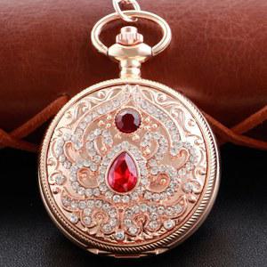 빈티지 회중시계 목걸이 주머니 로즈 체인 루비 선물 패션 포켓워치 펜던트 시계 골드